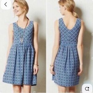 Anthropologie Maeve | Lazuli Blue and White Aztec Print Sleeveless Dress Size 2